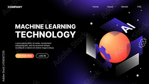 Machine Learning Technology Website Template. Vector illustration