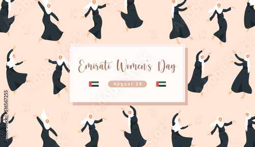 Emirates Women's Day Design with Female with Hijab Vector Illustration. Emirati Womens Day Template Suitable for Poster Banner Flyer Background. UAE Women's Day August.