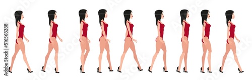 Full animation of a girl's gait in heels. Beautiful woman with a perfect figure, character for animation.