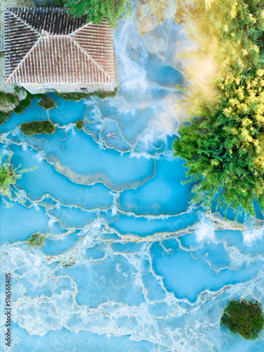 Quadro su tela View from above, stunning aerial view of Le Cascate del Mulino, a group of beautiful hot springs in the municipality of Manciano, Tuscany