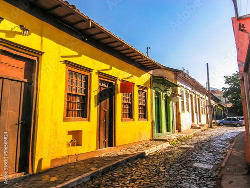 Urban scene. Old and colorful houses. Historic city of Sabará. Minas Gerais state. Brazil.