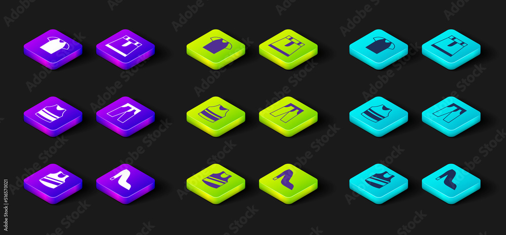 Set Undershirt, Woman shoe, Pants, Skirt and T-shirt icon. Vector Set Undershirt, Woman shoe, Pants, Skirt and T-shirt icon. Vector