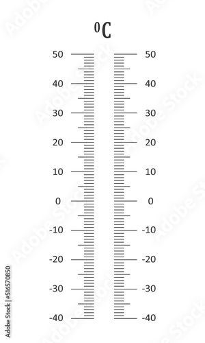 Vertical Celsius thermometer degree scale. Graphic template for meteorological measuring tool isolated on white background. Vector outline illustration.