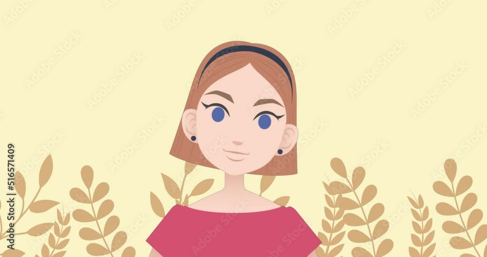 Animation of caucasian businesswoman making presentation over orange background Animation of caucasian businesswoman making presentation over orange background