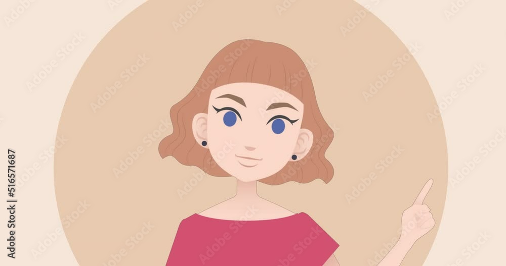 Animation of caucasian businesswoman making presentation on orange background Animation of caucasian businesswoman making presentation on orange background