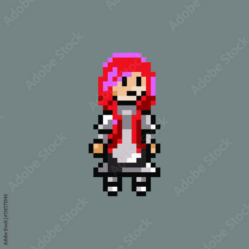 pixel art girl character with armor
