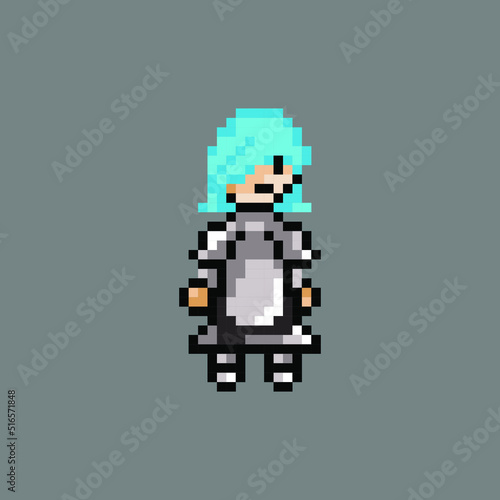 pixel art girl character with armor