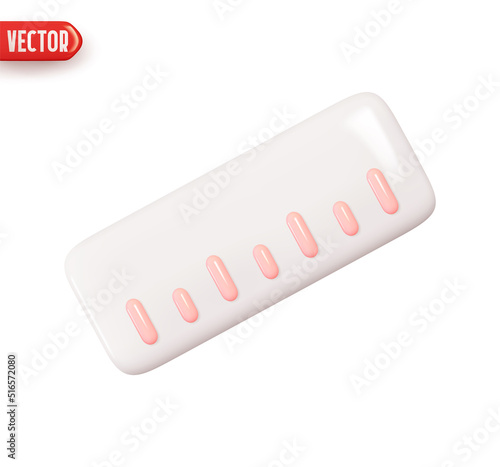 School measuring ruler. Realistic 3d design element In plastic cartoon style. Icon isolated on white background. Vector illustration