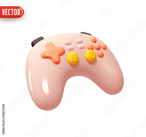 Game controllers gamepads. Modern game joystick. Realistic 3d design element In plastic cartoon style. Pink Icon isolated on white background. Vector illustration
