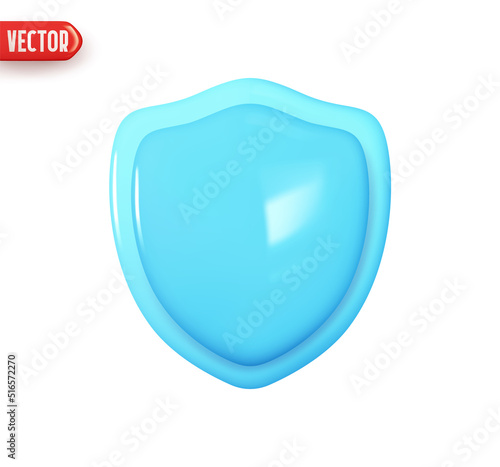 Blue security shield. Realistic 3d design element In plastic cartoon style. Icon isolated on white background. Vector illustration