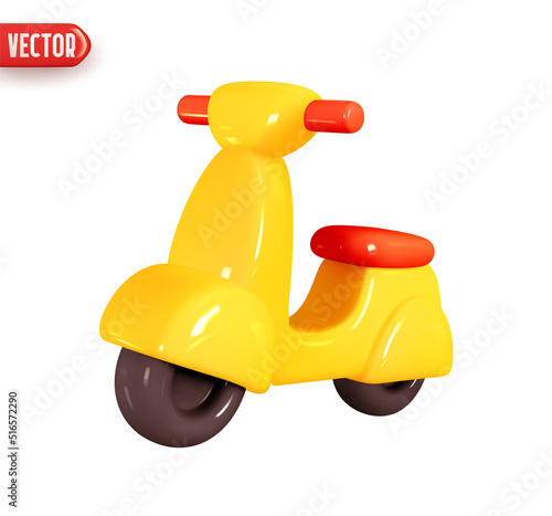 Electric scooter moped motorcycle. Realistic 3d design element In plastic cartoon style. Icon isolated on white background. Vector illustration