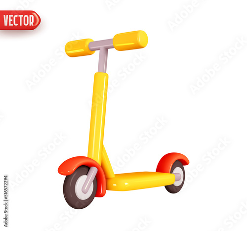 Electric scooter sports modern transport. Realistic 3d design element In plastic cartoon style. Icon isolated on white background. Vector illustration