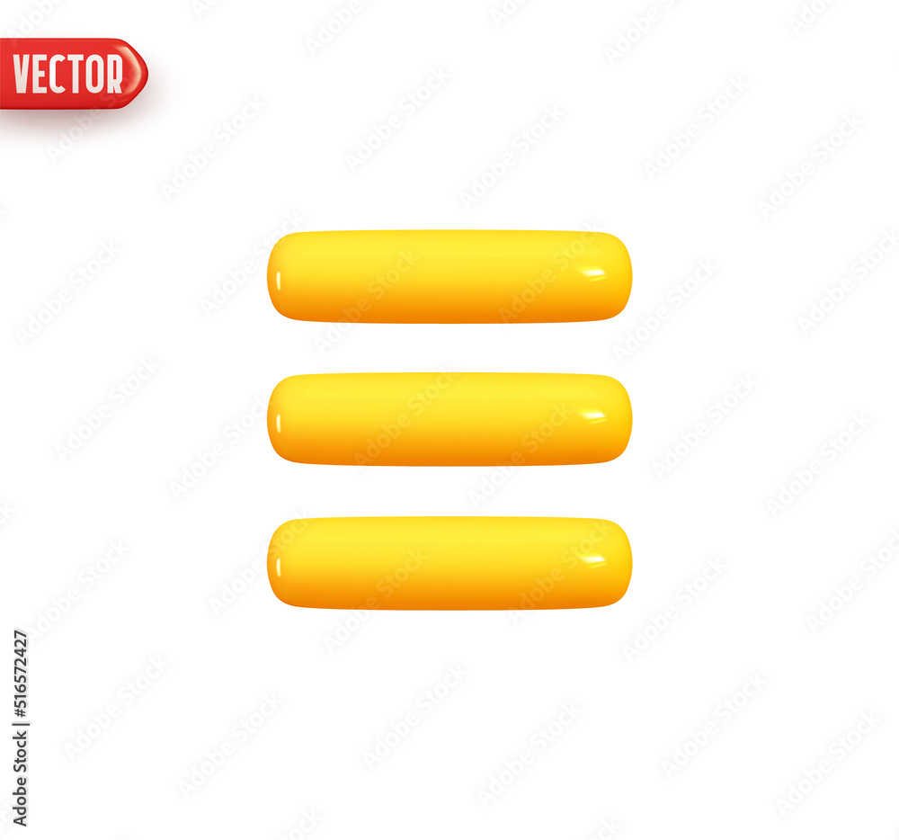 List menu button. Yellow Reading text. E-book reader icon. Realistic 3d design element In plastic cartoon style. Isolated on white background. Vector illustration List menu button. Yellow Reading text. E-book reader icon. Realistic 3d design element In plastic cartoon style. Isolated on white background. Vector illustration