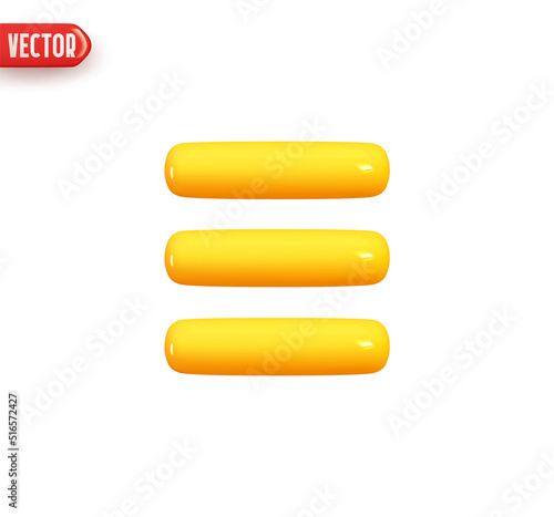 List menu button. Yellow Reading text. E-book reader icon. Realistic 3d design element In plastic cartoon style. Isolated on white background. Vector illustration