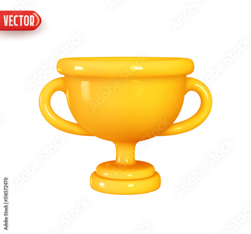 Golden cup. Victory Sports Cup for Achievement. Realistic 3d design element In plastic cartoon style. Icon isolated on white background. Vector illustration