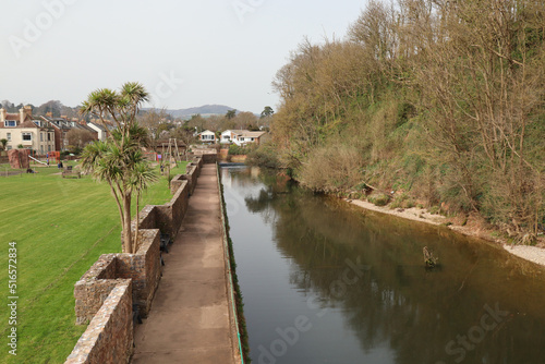 The River Sid in Sidmouth taken from the new Alma Bridge looking inland from the sea