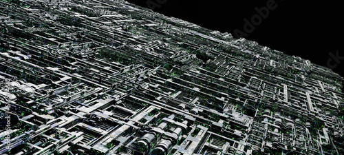 Fototapeta Naklejka Na Ścianę i Meble -  Space station or Sci-fi style futuristic facility or space style external panel surface background. Exterior of scifi facility. 3D Illustration, 3D rendering.
