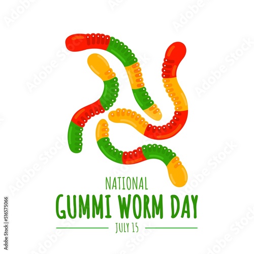 Vector illustration, gummi worm isolated on white background, as a banner or poster, national gummi worm day. photo