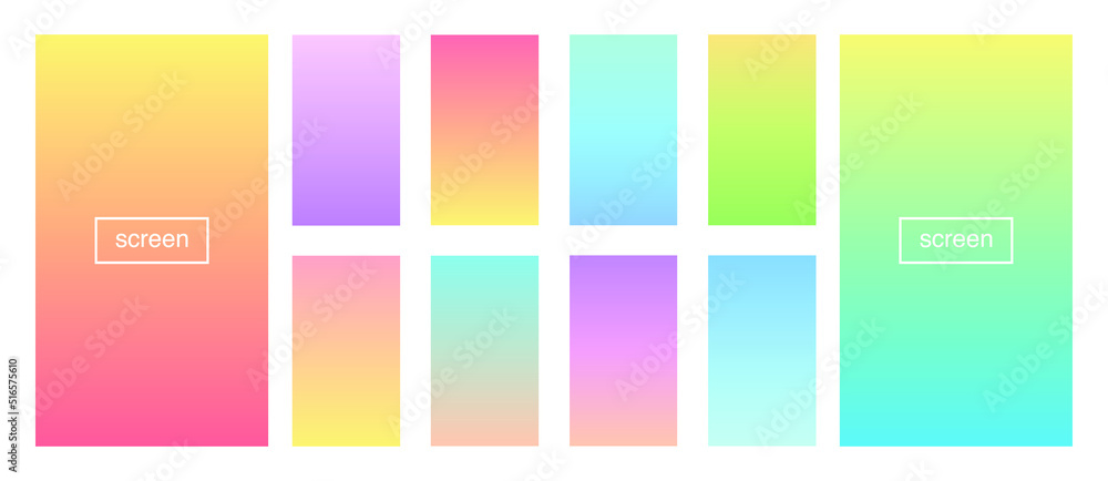 Soft color gradient background. Abstract, blue, bright, pink, green, red, violet, turquoise, yellow, UI UX template. Modern screen vector design for mobile app. EPS 10.