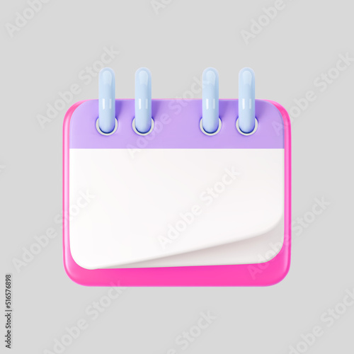 3d pink calendar icon with flipping pages and rings isolated on gray background. Render of daily schedule planner. Calendar events plan, work planning concept. 3d cartoon simple vector illustration