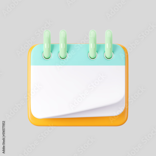 3d calendar icon with flipping paper pages and rings isolated on gray background. Render of daily schedule planner. Calendar events plan, work planning concept. 3d cartoon simple vector illustration