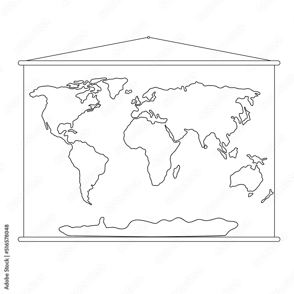 World map school wall poster simple outline vector illustration, accessory for classroom