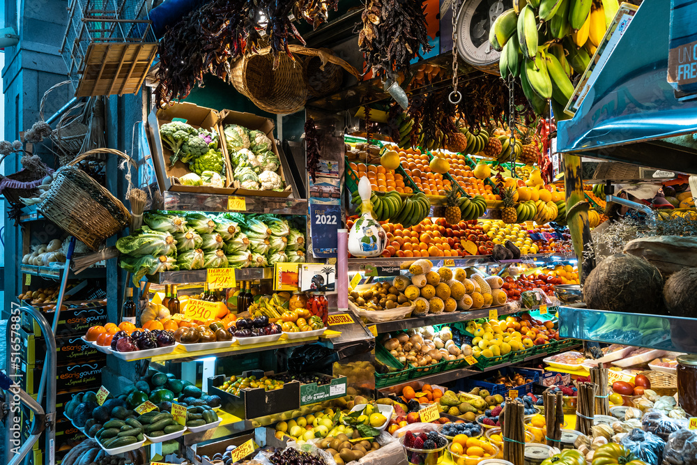 Fresh vegetables and fruit in the historical farmer Mercado de Vegueta  market at Las-Palmas de Gran Canaria, Spain Stock Photo | Adobe Stock