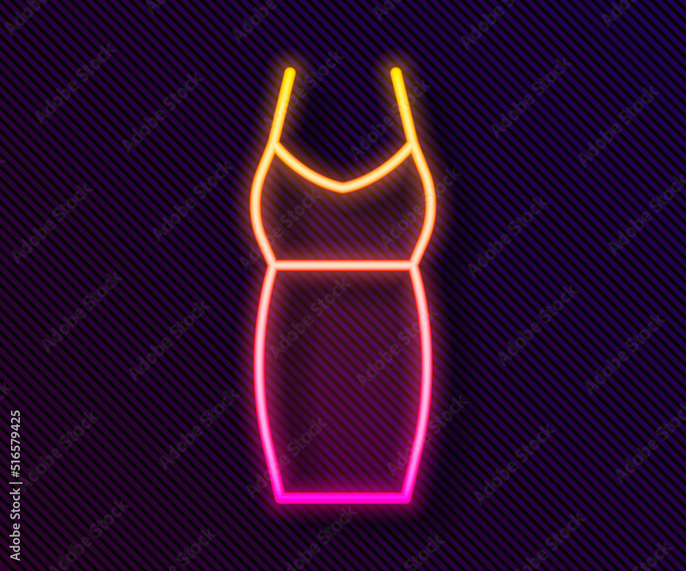 Glowing neon line Woman dress icon isolated on black background. Clothes sign. Vector Glowing neon line Woman dress icon isolated on black background. Clothes sign. Vector