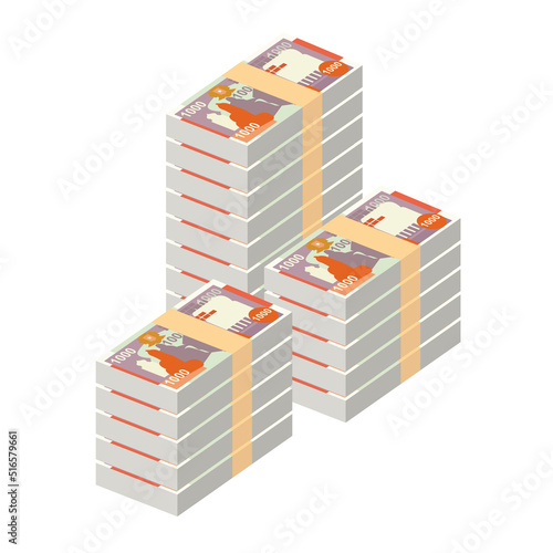 Somali Shilling Vector Illustration. Somalia money set bundle banknotes. Paper money 1000 SOS. Flat style. Isolated on white background. Simple minimal design.