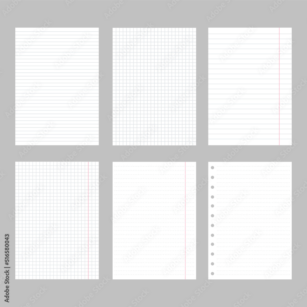 Realistic blank lined paper sheet in A4 format. Grid paper. Vector set Realistic blank lined paper sheet in A4 format. Grid paper. Vector set