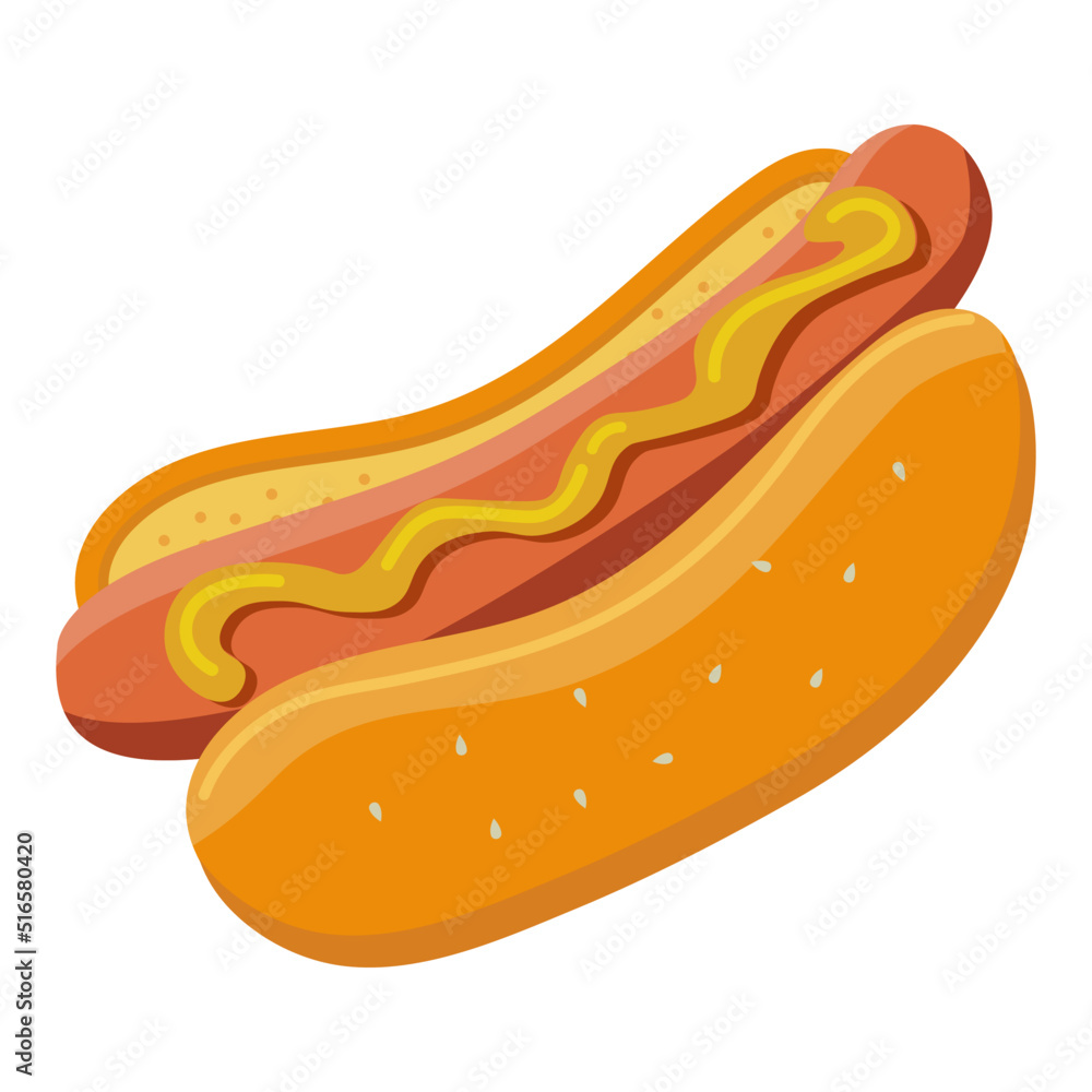 hot dog in cartoon style flat on an isolated background. logo template design, badge for fast food, street food, hot-dogs restaurant. Isolated on white background hot dog in cartoon style flat on an isolated background. logo template design, badge for fast food, street food, hot-dogs restaurant. Isolated on white background
