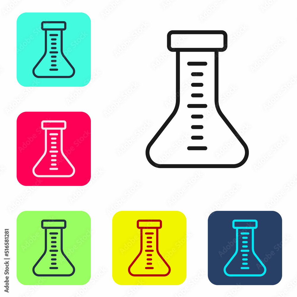 Black line Test tube and flask chemical laboratory test icon isolated on white background. Laboratory glassware sign. Set icons in color square buttons. Vector Black line Test tube and flask chemical laboratory test icon isolated on white background. Laboratory glassware sign. Set icons in color square buttons. Vector