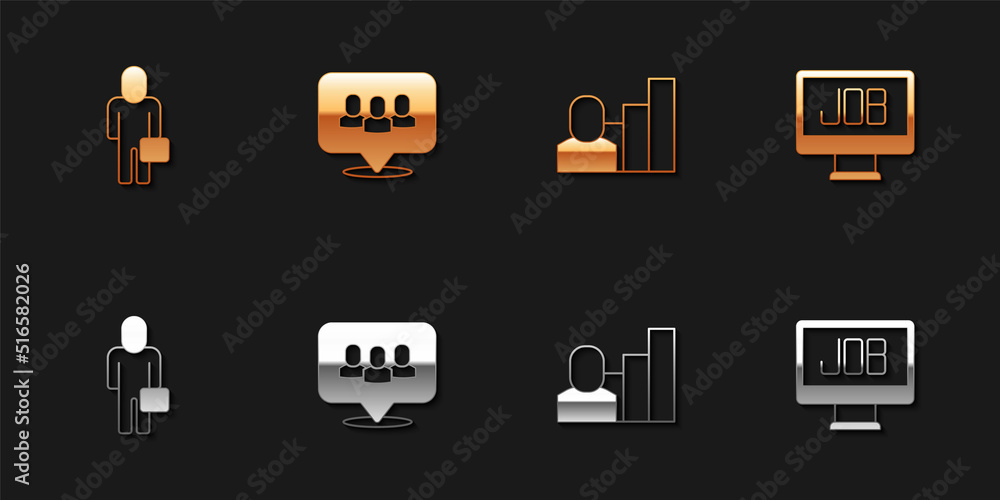 Set Businessman, Project team base, Productive human and Search job icon. Vector Set Businessman, Project team base, Productive human and Search job icon. Vector