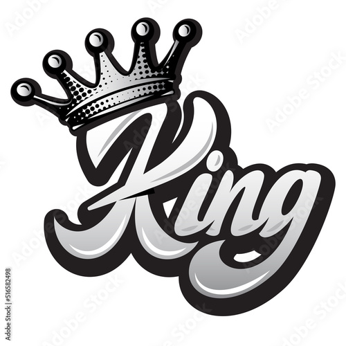 Vector illustration with grey crown and calligraphic inscription King