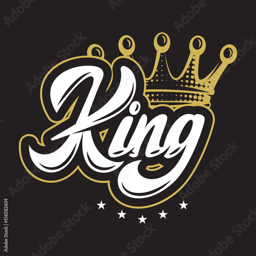 Vector illustration with gold crown and calligraphic inscription King