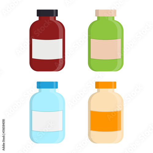 Medical bottle with label. Flat vector illustration.
