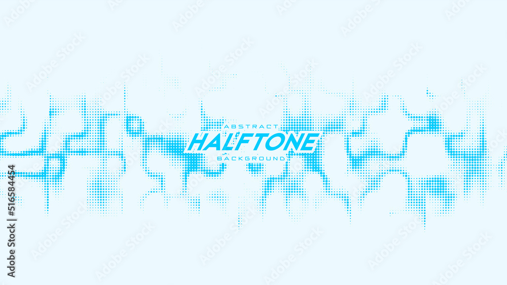 Naklejka premium Abstract vector curled blue halftone sound wave. Scrathed dotted texture element.