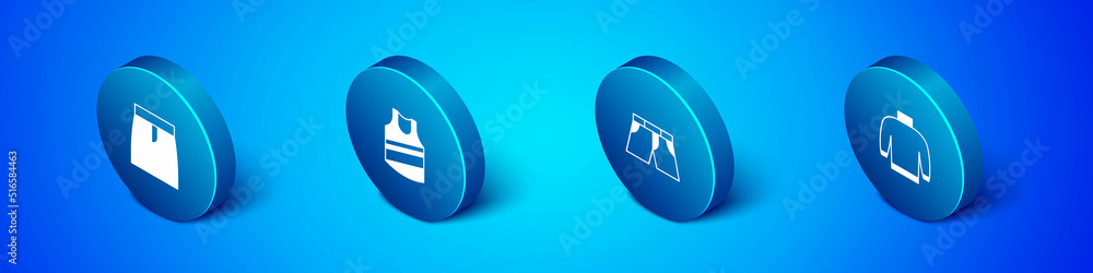 Set Isometric Skirt, Short or pants, Sweater and Undershirt icon. Vector Set Isometric Skirt, Short or pants, Sweater and Undershirt icon. Vector