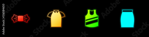 Set Bow tie, Polo shirt, Undershirt and Skirt icon. Vector