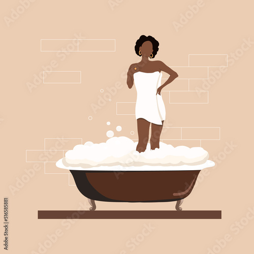 Black woman taking bath