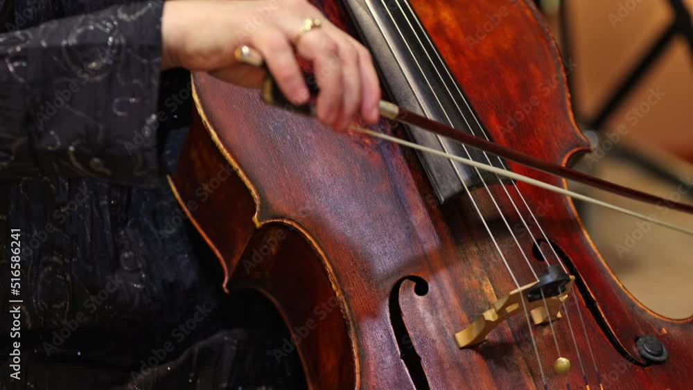 Orchestral playing philharmonic music by double bass, art concept Orchestral playing philharmonic music by double bass, art concept