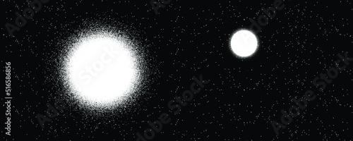 Star and planet in space. Futuristic landscape, with noise texture . Night landscape with starry sky .Vector illustration