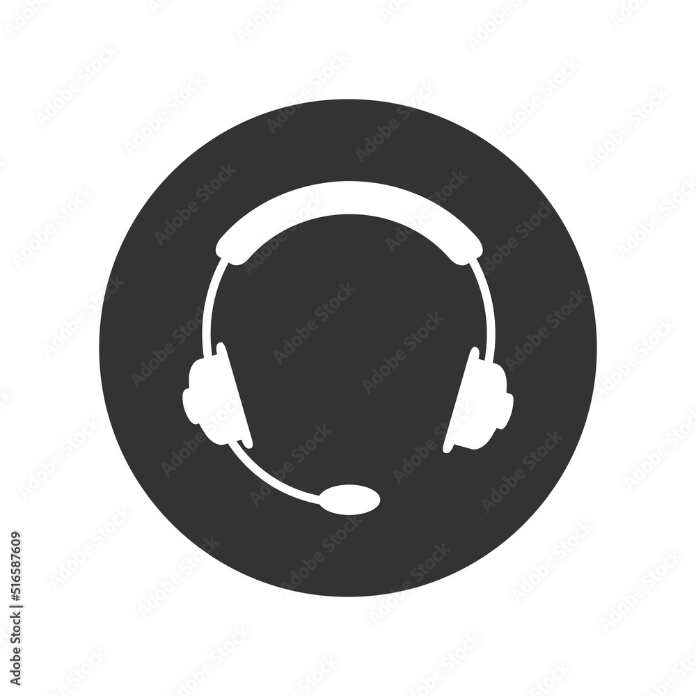 White headphones icon on a black button - stock vector White headphones icon on a black button - stock vector