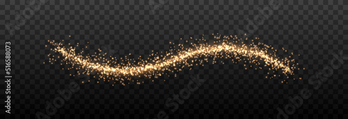 Vector magic dust trail png. Gold dust, golden light on an isolated transparent background. Christmas dust. Light trail, light effect png.