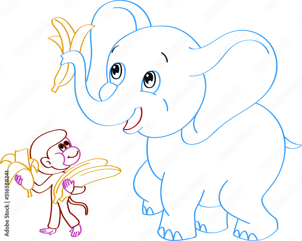 Obraz premium Vector coloring book for children. Elephant and monkey
