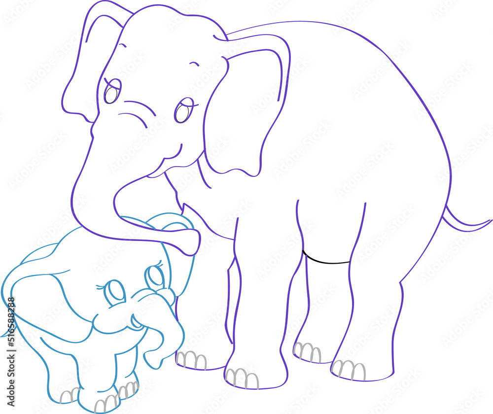 Fototapeta premium Vector coloring book for children, mother elephant and baby elephant