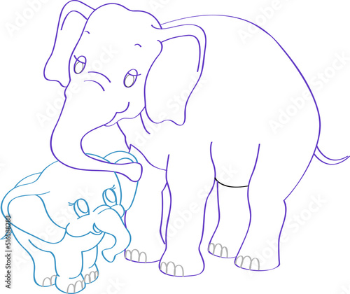 Canvas Print Vector coloring book for children, mother elephant and baby elephant