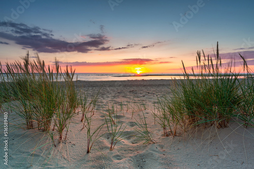 Fototapeta Naklejka Na Ścianę i Meble -  Beautiful sunset on the beach of the Sobieszewo Island at the Baltic Sea. Poland