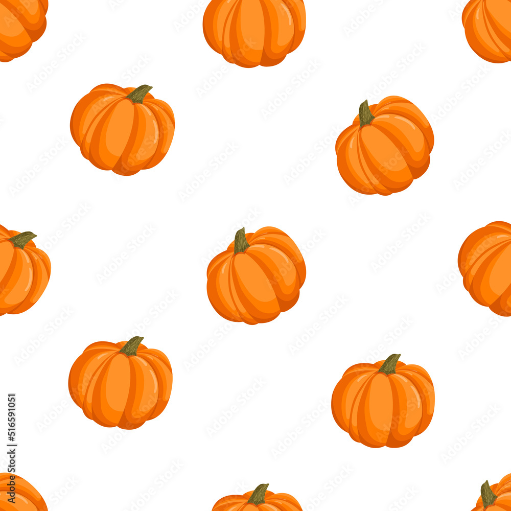 Seamless pattern with autumn pumpkins. October harvest. Thanksgiving and Halloween. Vector illustration for fabrics, textures, wallpapers, posters, cards. Editable elements.