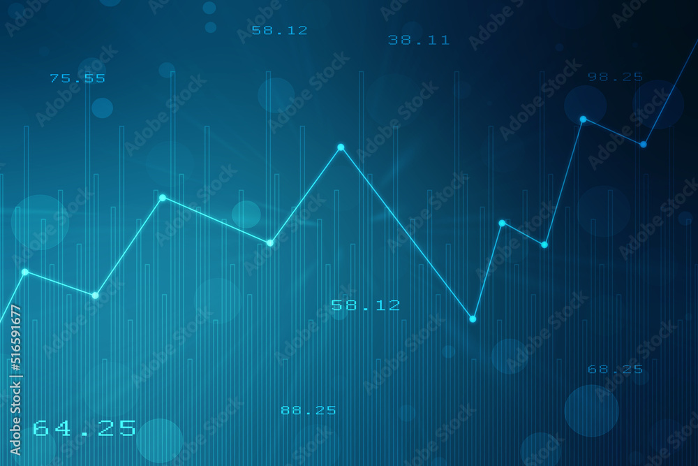 Fototapeta premium Business Growth graph on technology background, Futuristic raise arrow chart digital transformation abstract technology background. Big data and business growth currency stock and investment economy